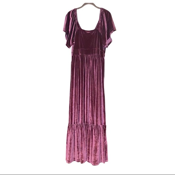NEW NWT Torrid Maxi Velvet Dress Flutter Sleeve Rich Mauve Wine 2X 18/20 - Picture 5 of 6